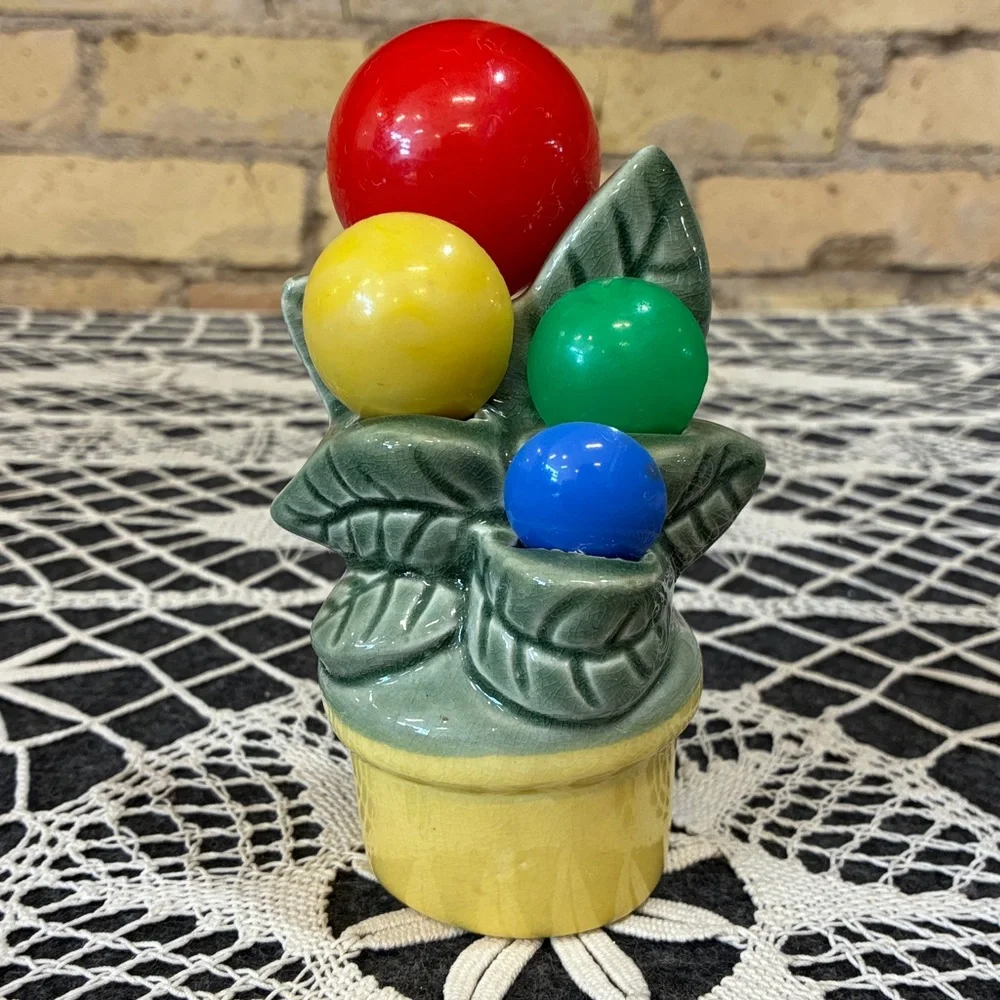 Vintage Colorful Ceramic Wall Pocket Flower Pot with Measuring Spoons - Picture 1 of 9
